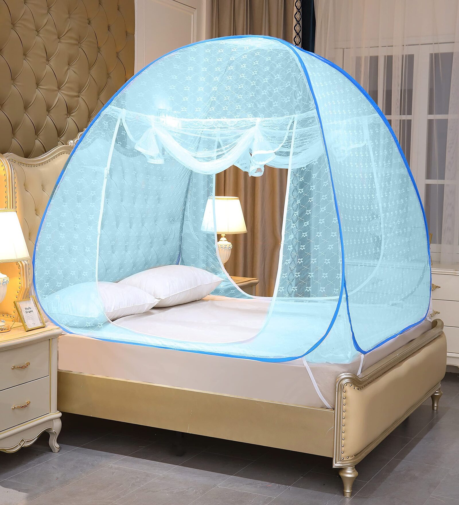 King Size Bed Polyester Mosquito Net In Full Blue