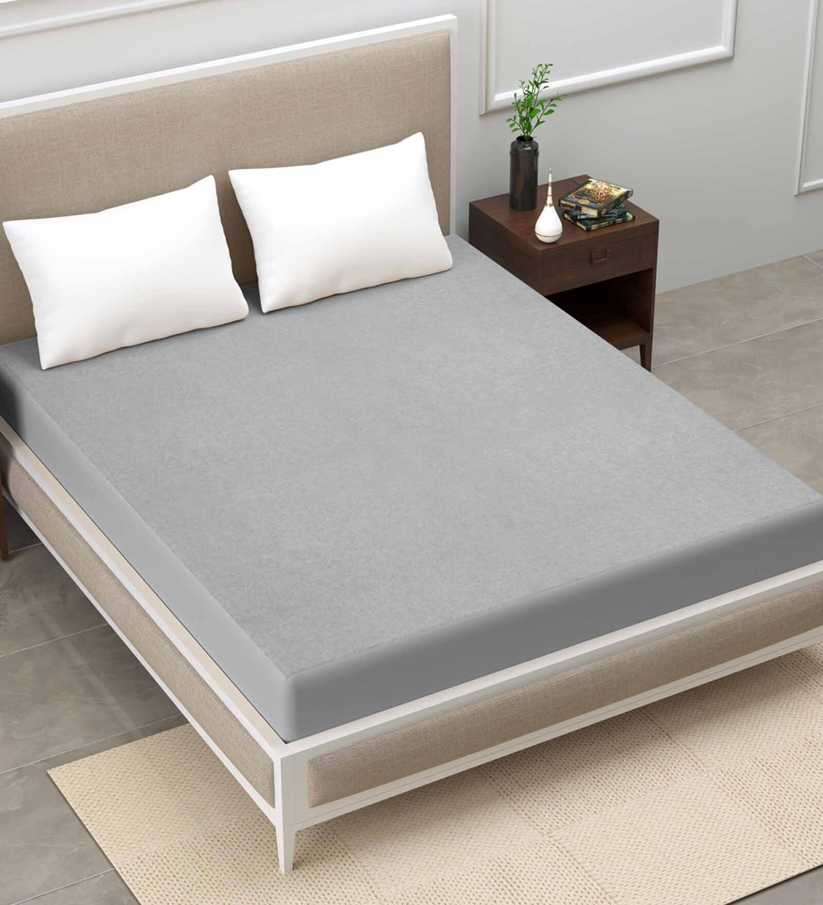 Buy Terry (78x72) Terry Cotton King Size Mattress Protector in Grey