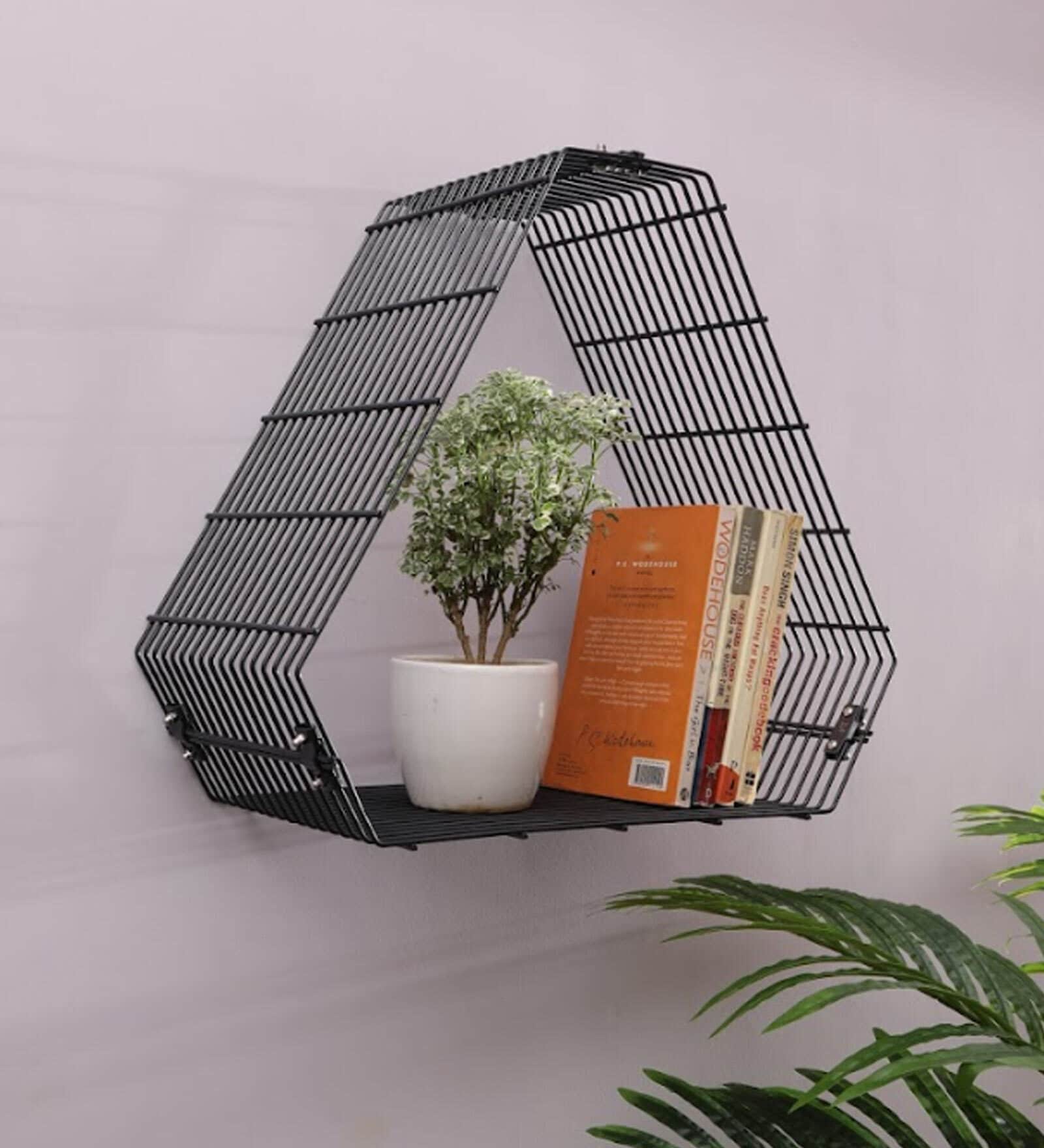 Buy Kinglet Galvanized Iron Floating Wall Shelf in Grey Colour by