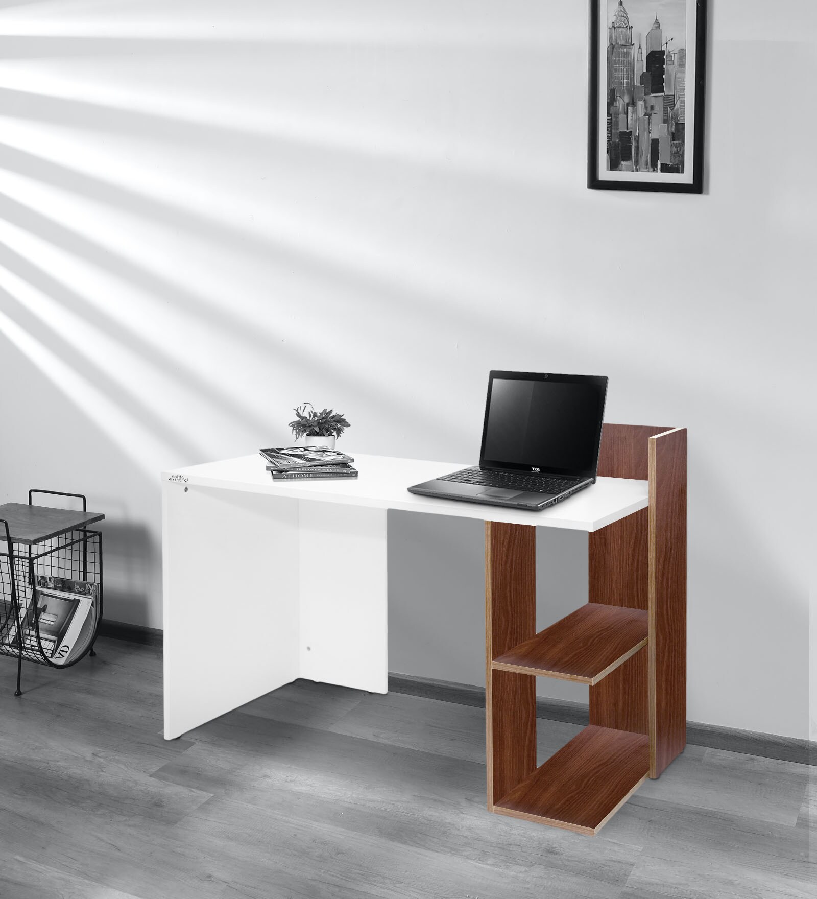 Buy Kingston Study Table with Shelves on RHS in Dark Acacia & Frosty