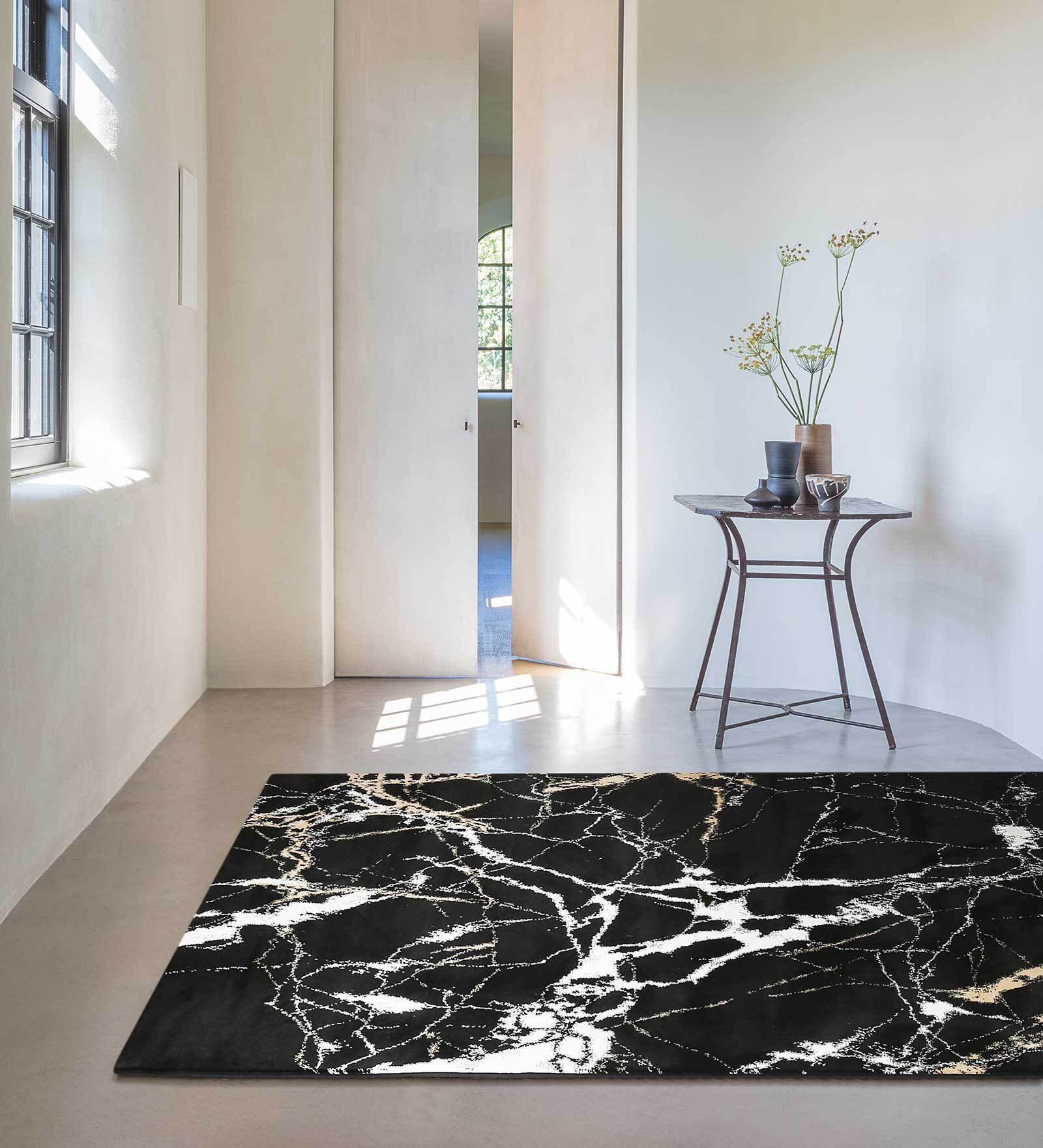 Black Polypropylene Abstract 5 x 3 Feet Machine Made Carpet