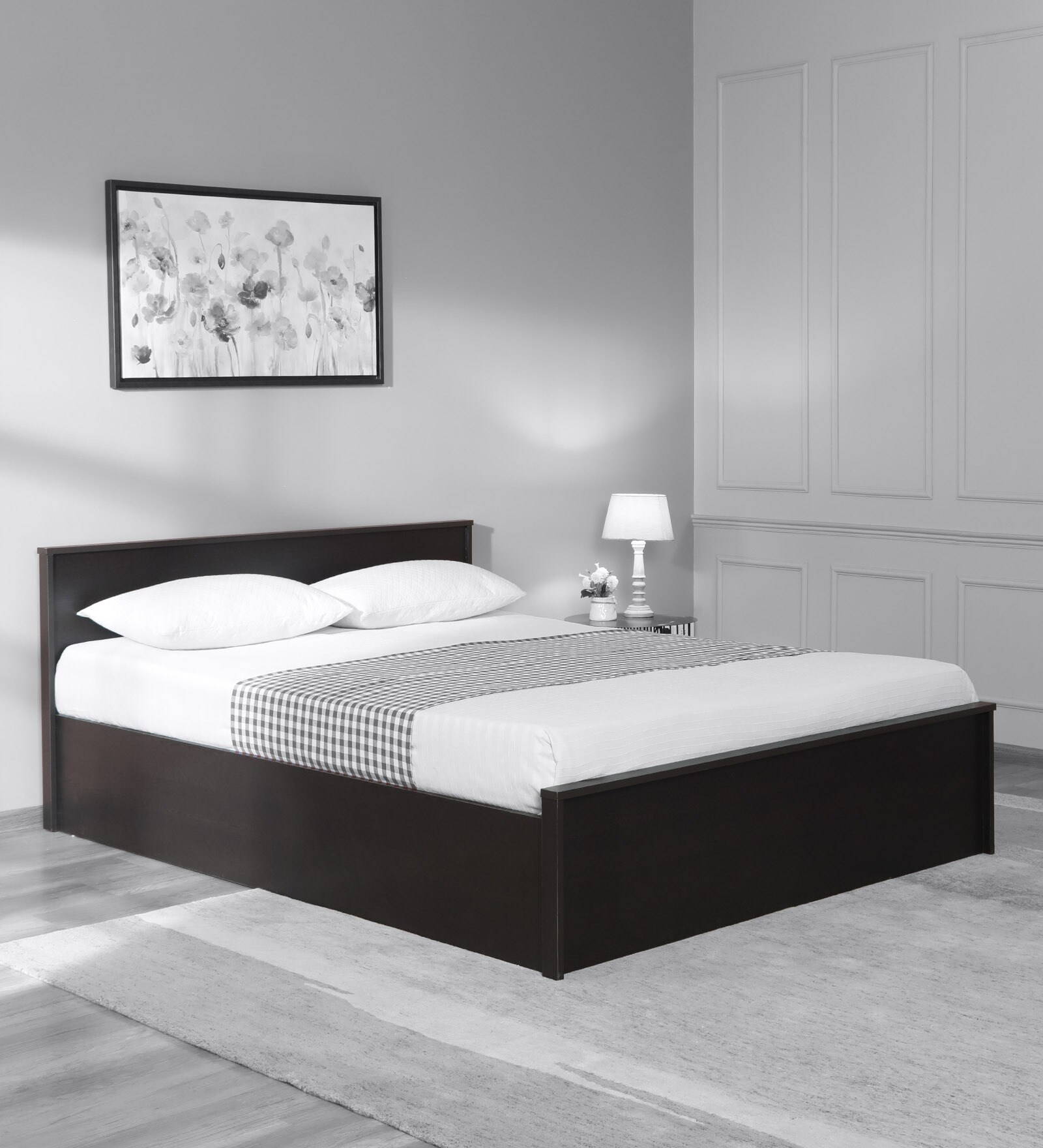 Kireina Queen Size Bed in Brown Finish with Box Storage