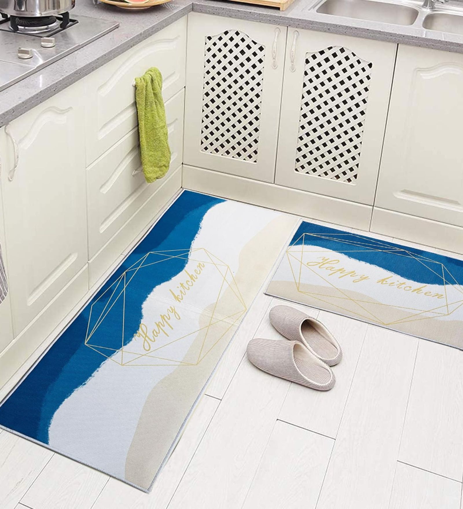 Kitchen Floor Mats Set of 2   Water Absorbent & Quick Drying Non-Slip Kitchen Rugs, Anti-Fatigue Memory Foam Mat for Home, Sink, Laundry & Office (120x40 cm + 40x60 cm)