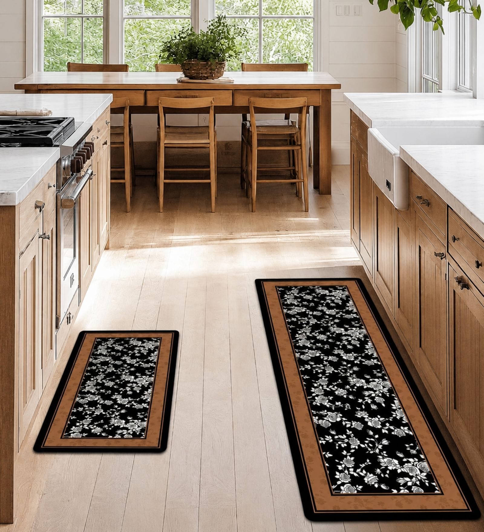 Pack of 2 Black Abstract Runner and Door Mat Combo
