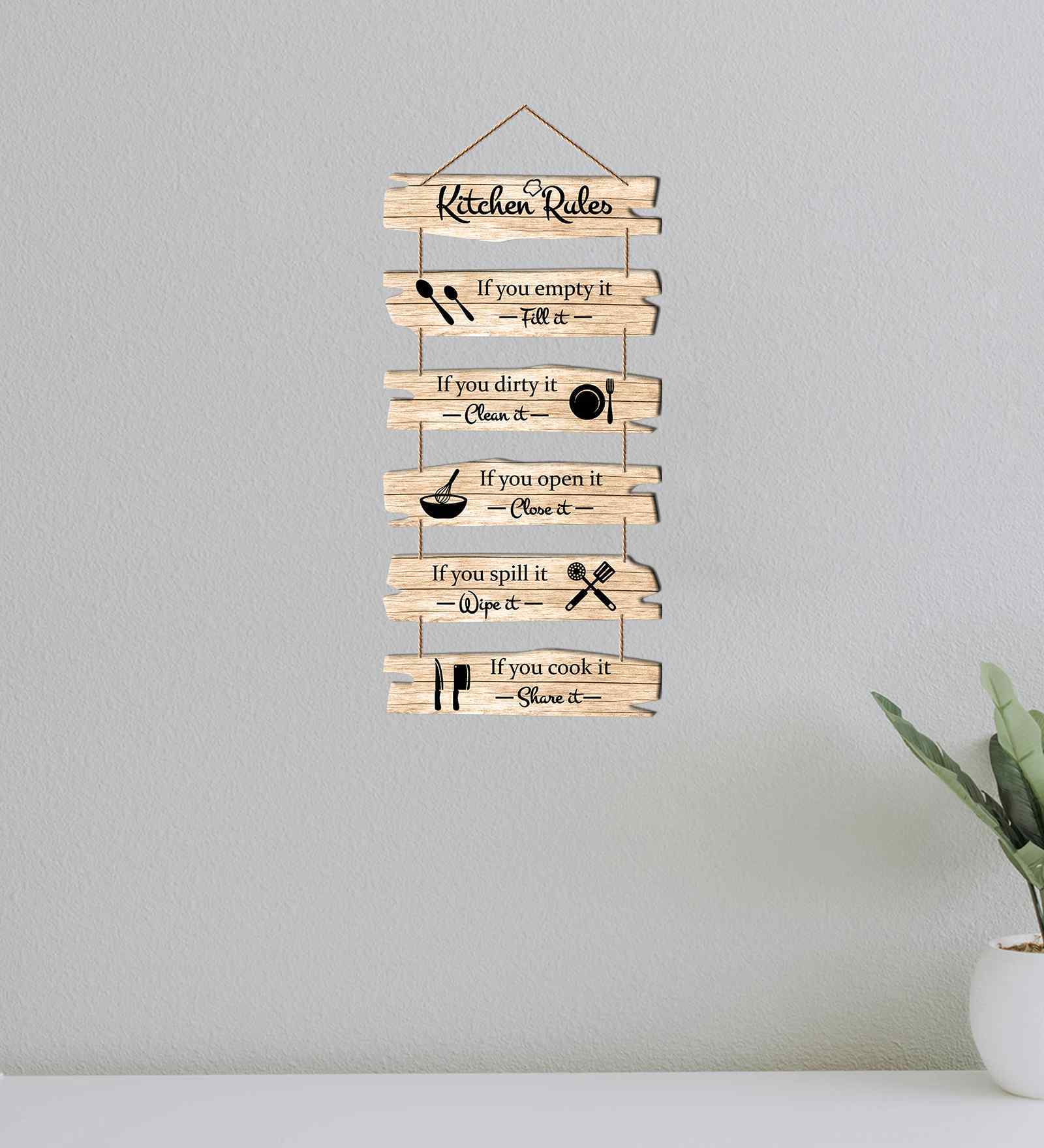 Funny Kitchen Rules Wooden Wall Hanging