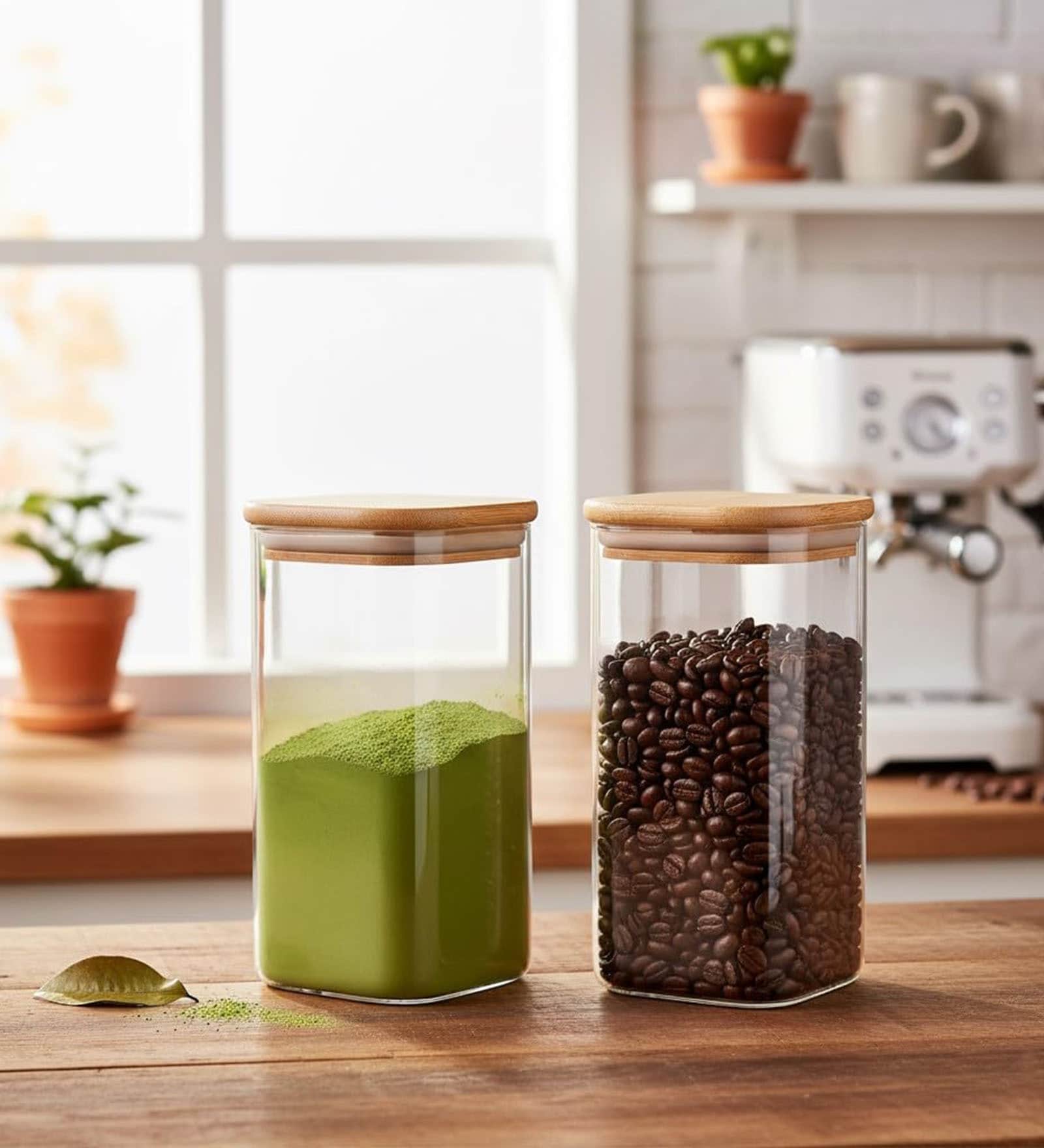 Kitchen Storage Jars Borosilicate Glass Jar with Wooden Lid Air Tight Jar, 700 ML, Pack of 2, Transparent