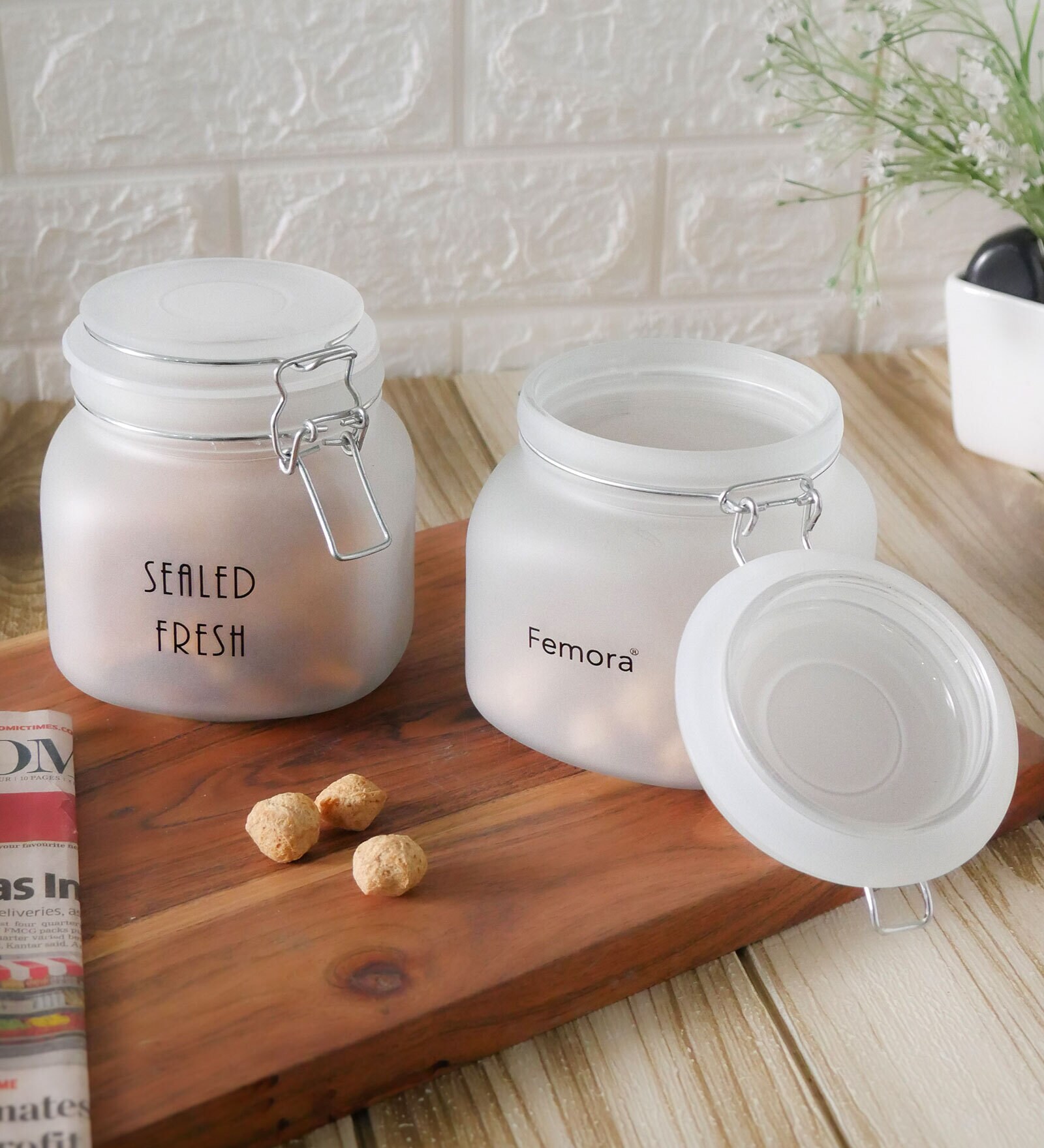 Kitchen Storage Round Jars Airtight Steel Lid 750 ML- Pack of 4