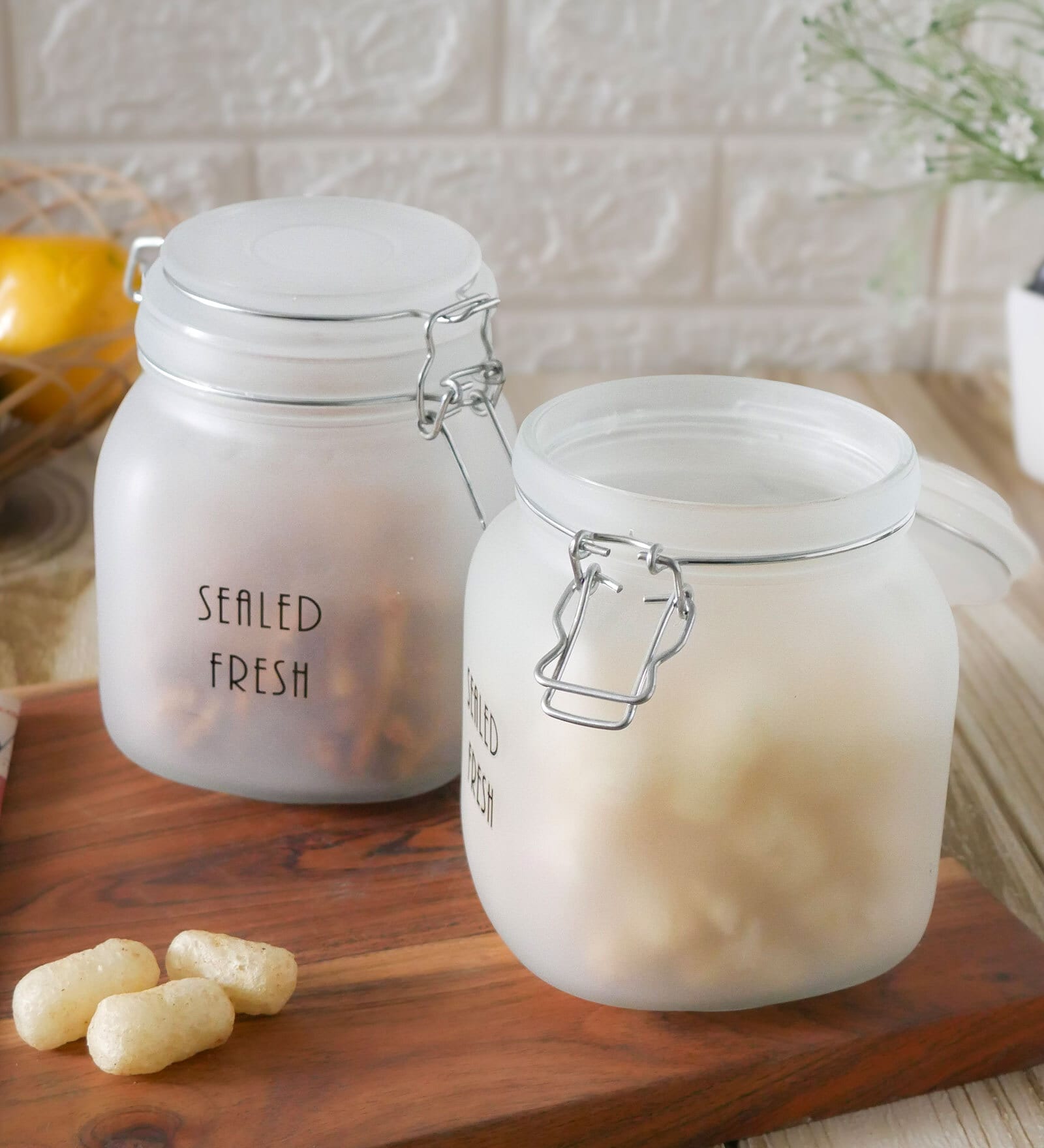 Kitchen Storage Round Jars Airtight Steel Lid 900 ML- Pack of 6