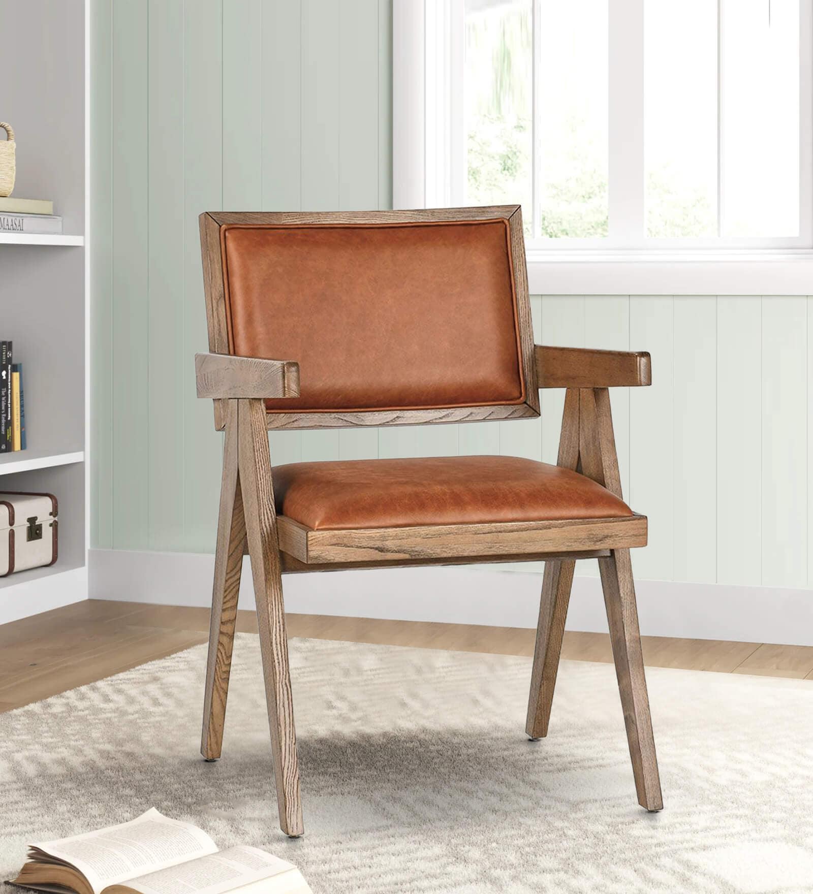 Kiya Leatheratte Arm Chair in Teak Wood Colour