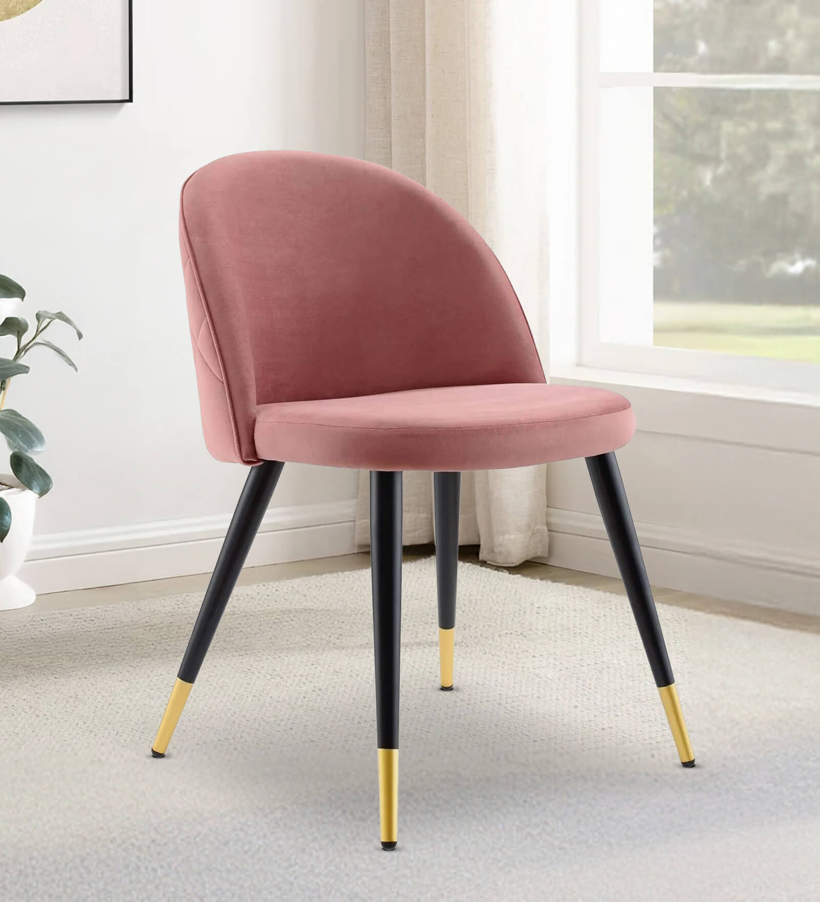 Kiyaa Velvet Dining Chair In Champagne Colour