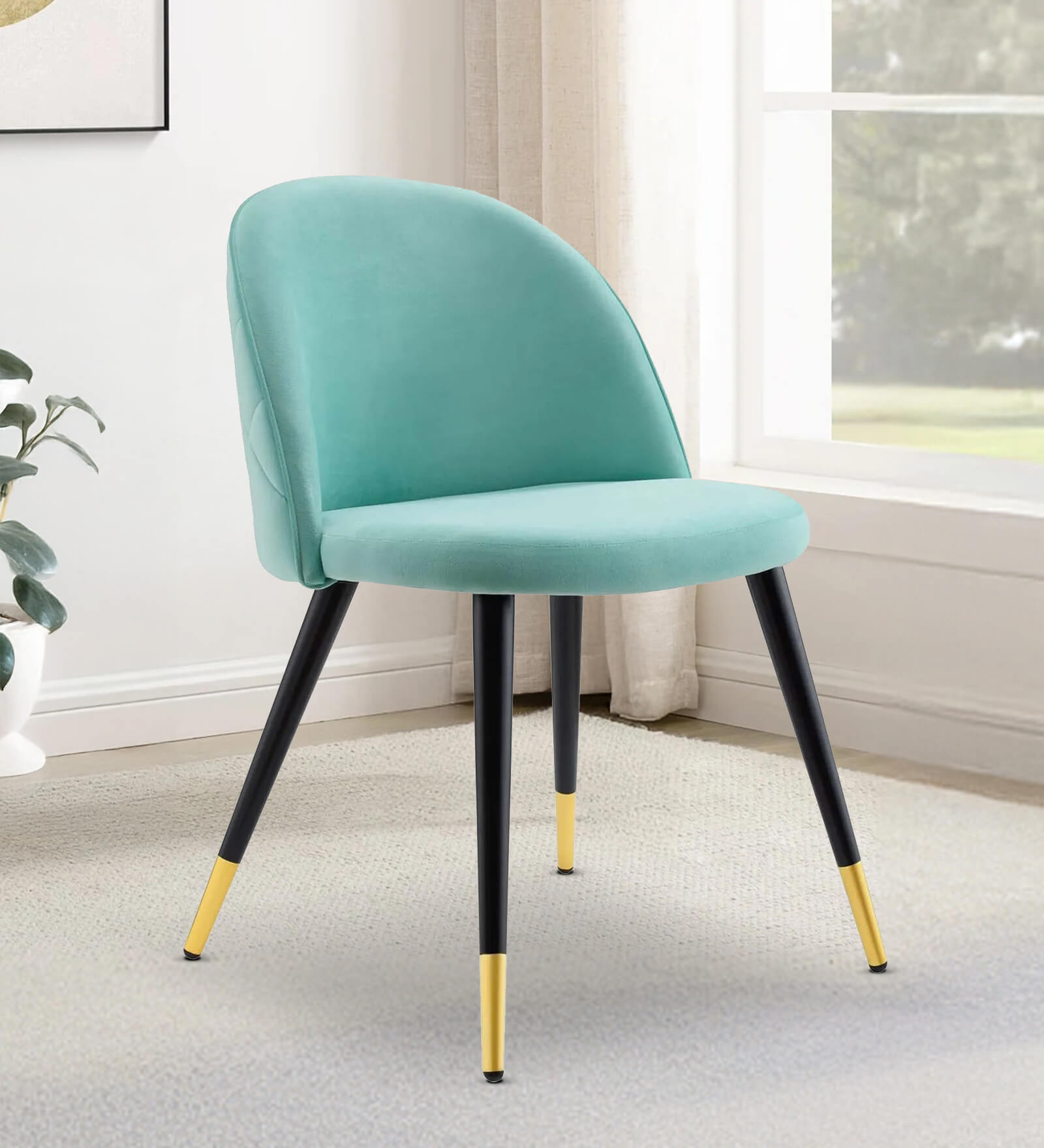 Kiyaa Velvet Dining Chair In Mint Colour