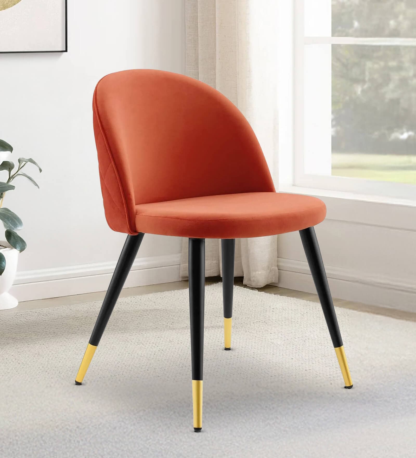 Kiyaa Velvet Dining Chair In Terracotta Colour