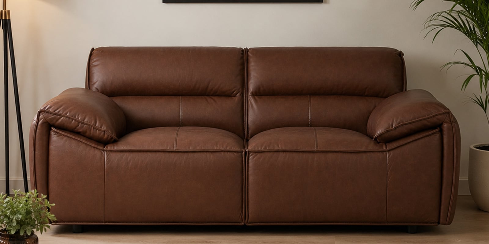 Kigali Half Leather 2 Seater Sofa in Tuscany Cedar colour