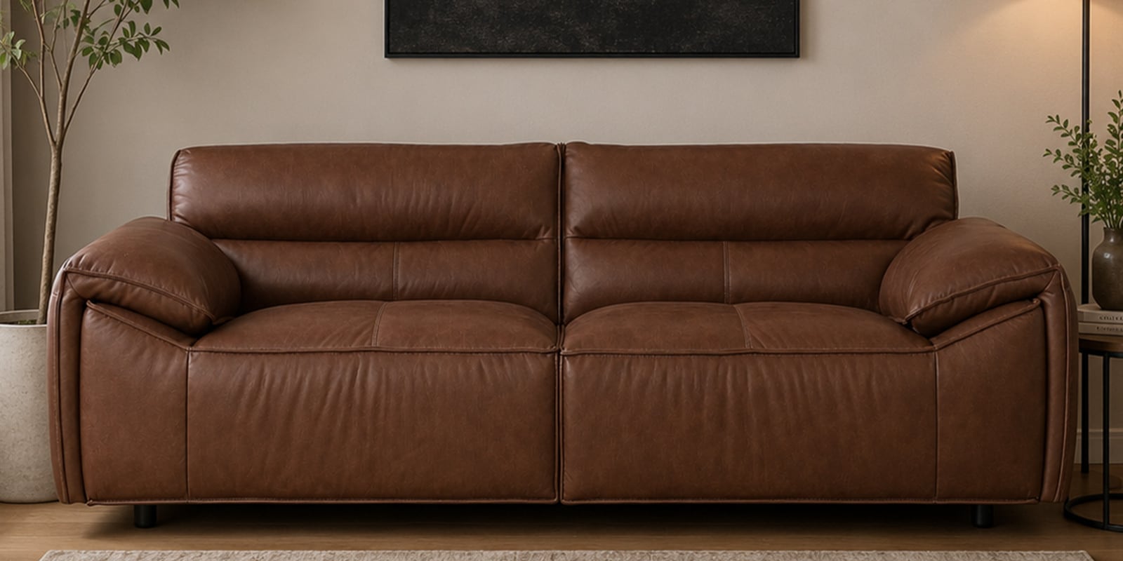 Kigali Half Leather 3 Seater Sofa in Tuscany Cedar colour