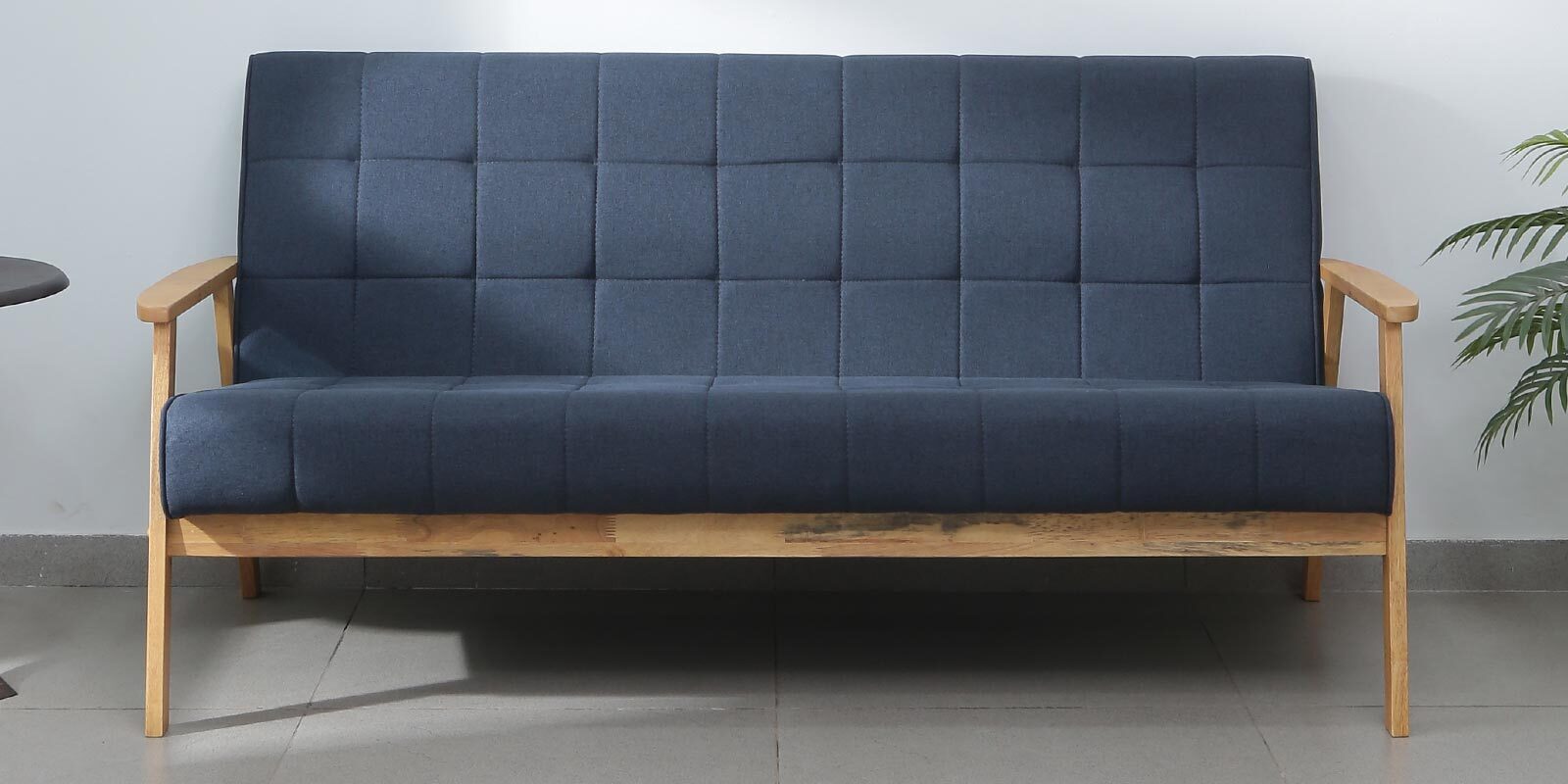 Kitami Solid Wood 3 Seater Sofa in Natural & Navy Finish
