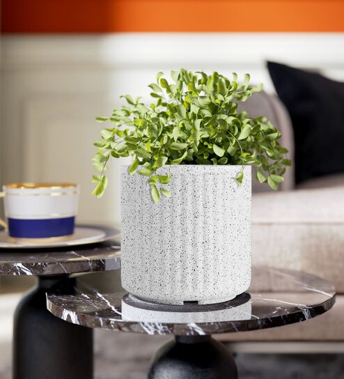 KIA RD Marble White 8 Inch German Polymer Round Plant Container