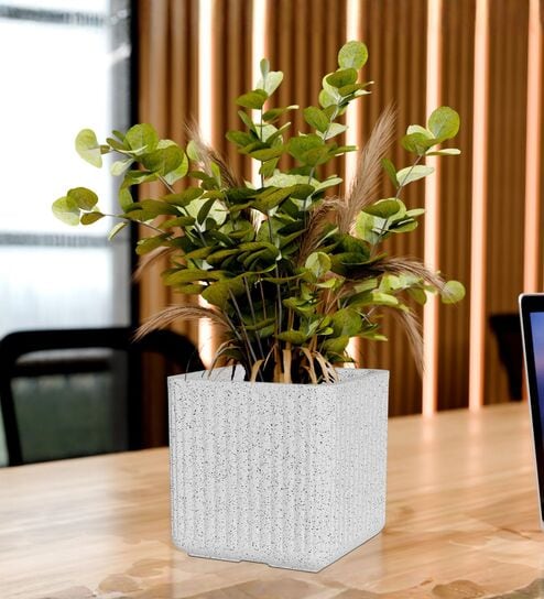 KIA SQ Marble White 10 Inch German Polymer Round Plant Container