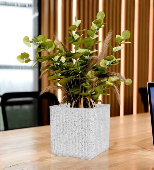 KIA SQ Marble White 8 Inch German Polymer Round Plant Container