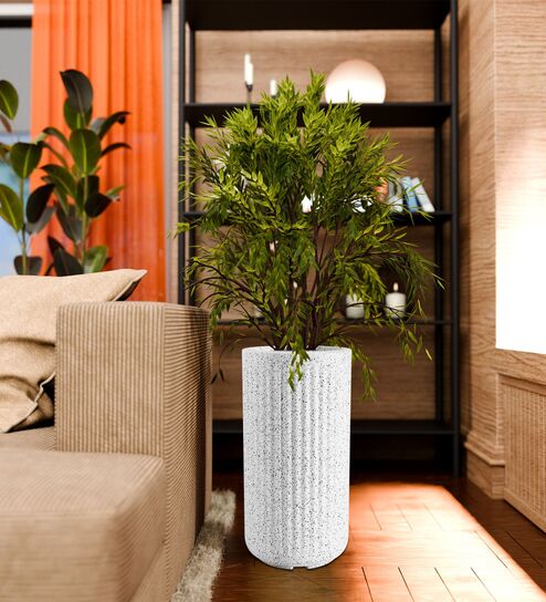 KIA TALL Marble White 24 Inch German Polymer Round Plant Container