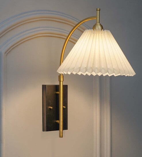 Kiania Single Light Wall Fitting In Black & Brass Finish Metal With White Cotton Shade
