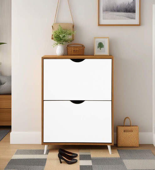 Kibo 12 Pair 2 Tier Shoe Cabinet In Lyon Walnut Finish