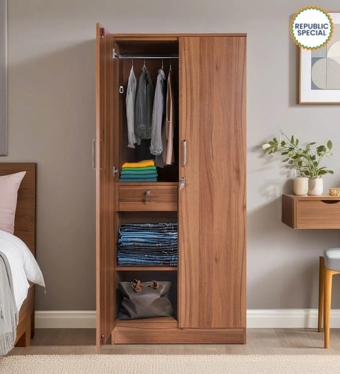 Kibo 2 Door Wardrobe In Lyon Walnut Finish With Drawer