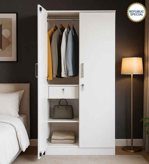 Kibo 2 Door Wardrobe In Off White Finish With Drawer