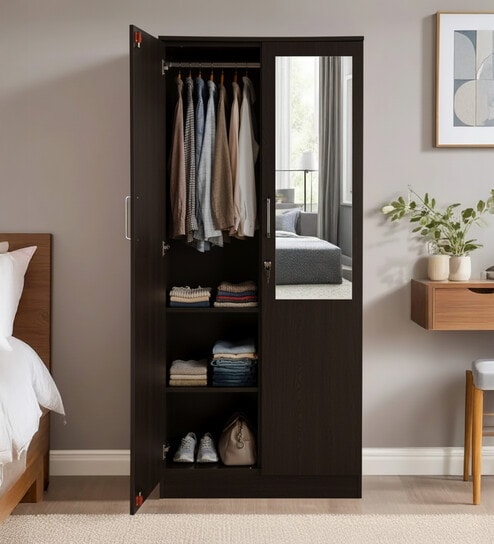 Kibo 2 Door Wardrobe In Wenge Finish With Mirror & Drawer