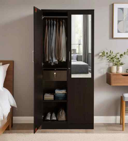 Kibo 2 Door Wardrobe In Wenge Finish With Mirror & Drawer