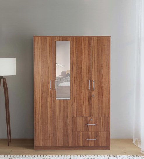 Kibo 3 Door Wardrobe In Lyon Walnut Finish With Drawer & Adjustable Shelves