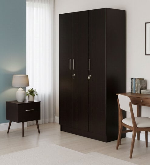 Kibo 3 Door Wardrobe In Wenge Finish With Adjustable Shelves