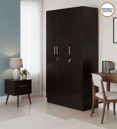 Kibo 3 Door Wardrobe In Wenge Finish With Adjustable Shelves