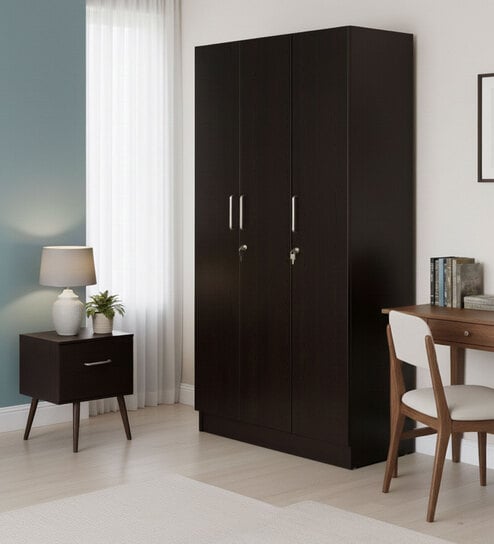 Kibo 3 Door Wardrobe In Wenge Finish With Adjustable Shelves