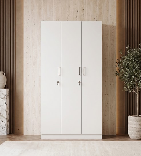 Kibo 3 Door Wardrobe With Adjustable Shelf In Off White Finish