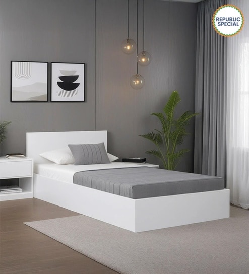 Kibo Single Bed In Off White Finish With Box Storage