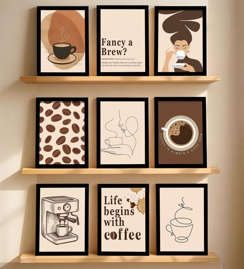 Coffee Theme Wall Art Framed Set of 9