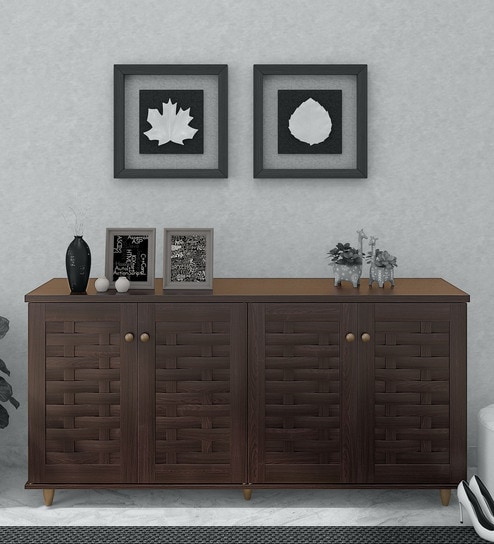 Buy Kiki 4 Door Shoe Rack In Wenge Finish By Mintwud Online Modern Shoe Cabinets Shoe Racks Furniture Pepperfry Product