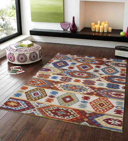 Multicolour Kilim Wool Hand Tufted 5 x 8 Feet Carpet