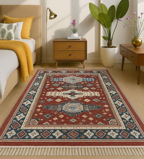 Killim Multicolor Printed Polyester 3 X 5 Feet Machine Made Carpet