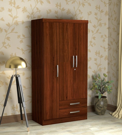 Buy Kimura 3 Door Wardrobe With 2 Drawers In Teak Finish By