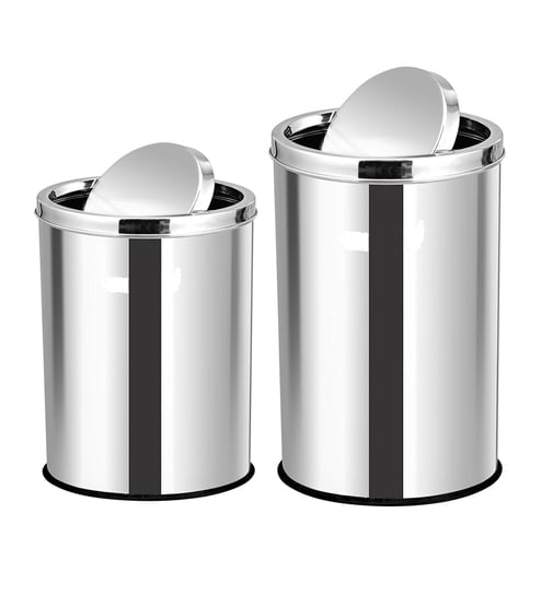 Stainless Steel Swing Dustbin 10 18 Litres Set Of 2