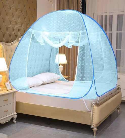 King Size Bed Polyester Mosquito Net In Full Blue