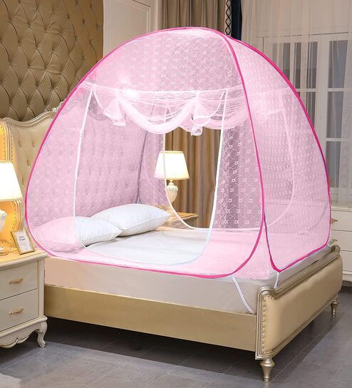 King Size Bed Polyester Mosquito Net In Full Pink