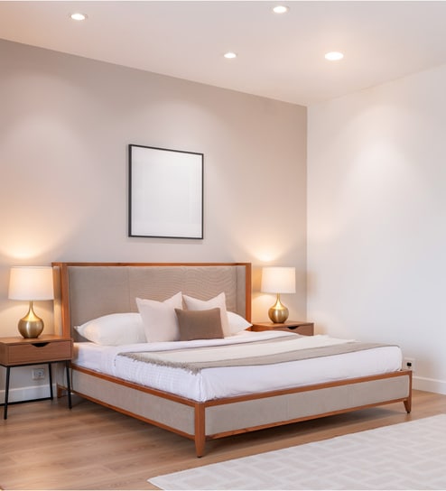 Kingsley Upholstered Headboard King Size Bed With Hydraulic Storage In Beige Finish