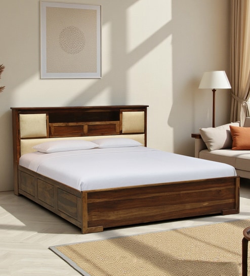 Kirtorf Sheesham Wood King Size Bed In Provincial Teak Finish With Box Storage