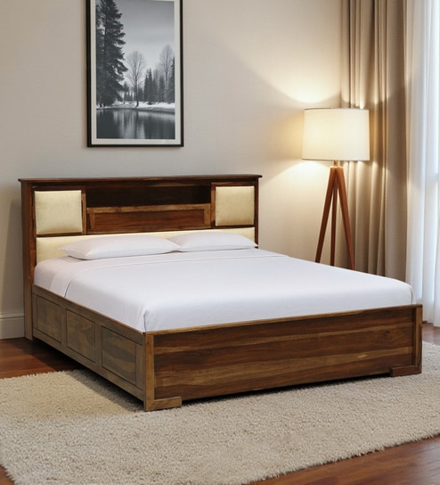 Kirtorf Sheesham Wood Queen Size Bed In Provincial Teak Finish With Box Storage