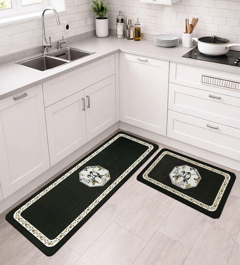 White Birds Design Kitchen Floor Runner and Mat Combo Pack of 2