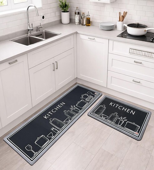 Grey Kitchen Design Kitchen Floor Runner and Mat Combo Pack of 2