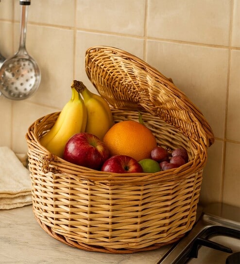 Kitchen Storage Basket,Cane Gift Hamper,Fruit Baskets,Brown (L30 X W27 X H15 Cm)