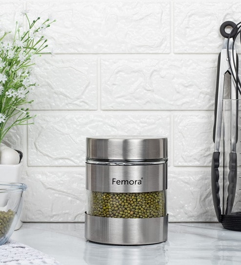 Kitchen Storage Jars Steel Body With See Through Window Jar, 700 ML, Pack of 1